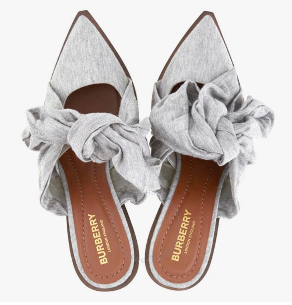 BURBERRY Pewter Melange Synthetic Tillington Ankle-wrap Mules Size 37 NEW